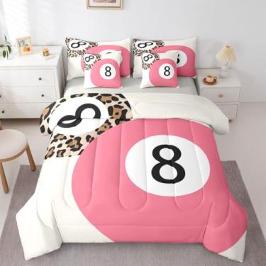 Imagem de Jogo de cama feminino moderno de leopardo, estampa de guepardo, 7 peças, para meninos e meninas, edredom e lençol com 8 bolas da sorte, estampa de guepardo, rosa, estética