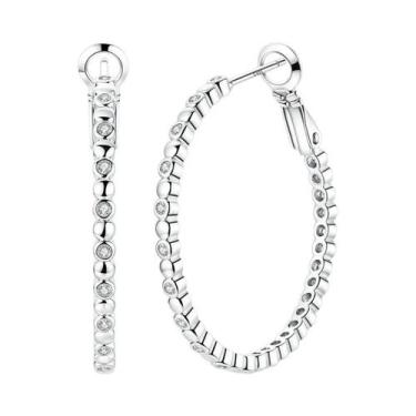 Imagem de Brincos De Argola Em Prata Esterlina 925 Com Laço Rosa E Flor De Diama