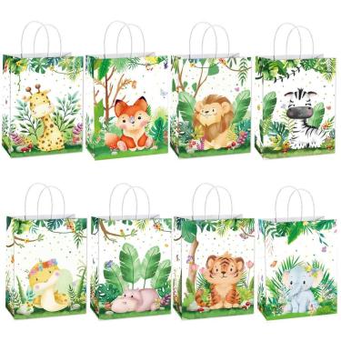 Imagem de Saco de presente Cute Jungle Animal White Kraft Paper 22x16x8cm (x10)