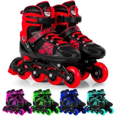 Imagem de Patins Inline Ajustável, Azul e Preto, Rodas 62mm com LED, Freio e Velcro, Suporta até 60kg, Sistema de 3 Etapas de Ajuste (Vermelho 38-41)