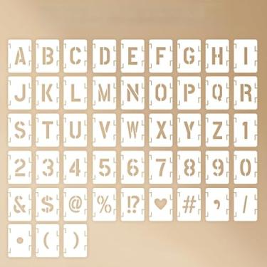 Imagem de 48 peças de estêncil de pintura de letras, estênceis de alfabeto reutilizáveis de 12 cm, números e símbolos, estêncil para pintura em madeira, rochas, tela, tecido, cerâmica, projetos de arte de