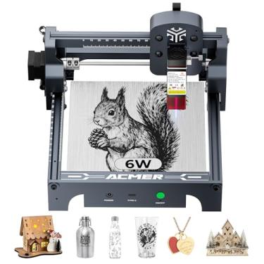 Imagem de ACMER Máquina de gravação S1 6W L-aser E para iniciantes, cortador e gravador portátil L-aser para madeira, metal, acrílico, couro, gravação de 130 x 130 mm são ideais para pequenas empresas