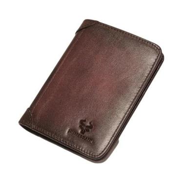 Imagem de Carteira Bifold Masculina Slim Em Couro Real Com Bloqueio RFID, Suport