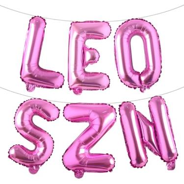 Imagem de Banner de balões de letras - LEO SZN 40,6 cm letras do alfabeto folha balão de Mylar julho ou agosto faixa de balão de festa de aniversário (LEO SZN rosa vermelho)