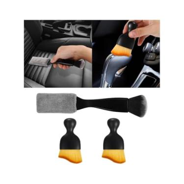 Imagem de Osilly Kit de 3 escovas de poeira para detalhes do interior do carro, 2 escovas de cerdas macias curvadas para veículos e 1 espanador de cabeça dupla, acessório de limpeza de interiores automotivo