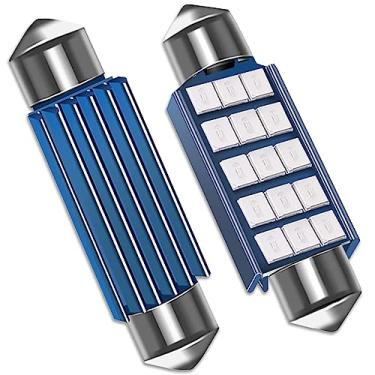 Imagem de GKmow Pack-2 578 Lâmpadas LED Extremamente Brilhantes, 400 LM Chipsets de 1,5 polegadas 6500K 2835 Lâmpadas de 400LM para Luzes de Porta de Mapa de Cúpula Interior LED 211-2 212-2 569 6411 6451 41 mm 42 mm (Azul)