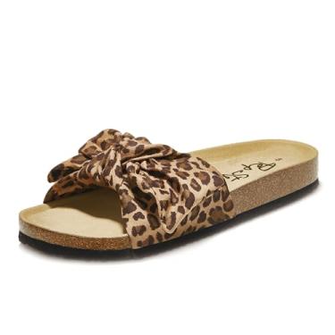 Imagem de PepStep Sandálias deslizantes para mulheres ou senhoras elegantes de verão casual, lindo nó de laço na alça superior, confortável para pés de cortiça, Leopardo escuro), 42