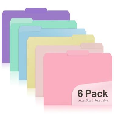 Imagem de Comix Pacote com 6 pastas de arquivo coloridas de plástico reciclável, abas cortadas em 1/3, tamanho carta, 6 cores pastel, pastas de arquivos, material escolar para documentos