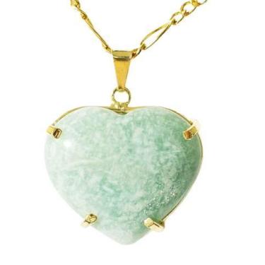 Imagem de Colar Extra Coração Pedra Amazonita Verde  Garra Dourado - CristaisdeC