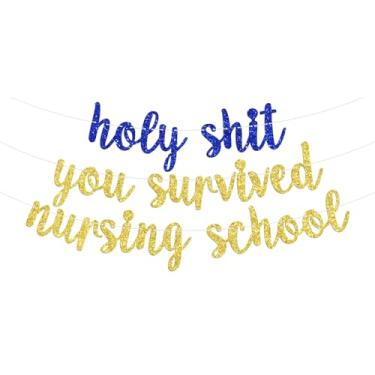 Imagem de Faixa de sobrevivente da escola de enfermagem, Future Nurse/Congrats Grad, Straight Outta Nursing School, Congrats Nurse Class of 2026, decorações de festa de formatura, azul e dourado