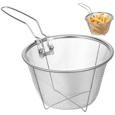 Imagem de Cesta de fritura de aço inoxidável: cesta de filtro frito com alça dobrável - Ferramenta de cozinha para alimentos fritos (redondo/7 polegadas)