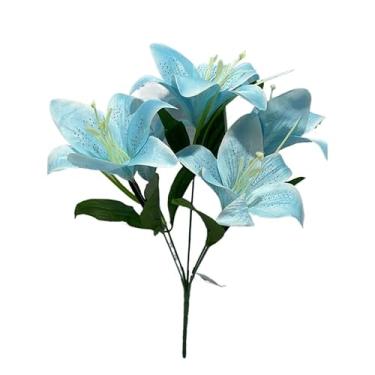 Imagem de Lírio Artificial Realista com 5 Flores, Galho Decorativo para Arranjos, Buquês e Decoração de Ambientes(1,Azul Serenity)