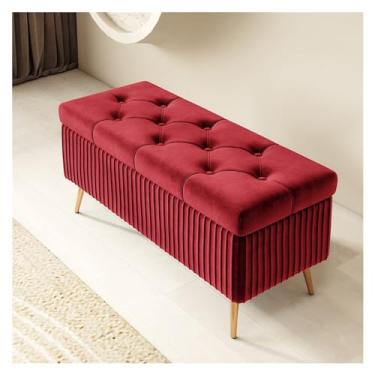 Imagem de KEG801302 Banco de armazenamento moderno - banco de entrada, otomano para quarto, extremidade da cama, banco de veludo moderno para o pé da cama, banco estofado com pernas douradas decorativas