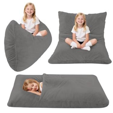Imagem de COMAX Cadeira de pufe 3 em 1 para crianças, cama de pufe infantil, espreguiçadeira infantil conversível, colchão de chão com enchimento para meninas e meninos dormindo leitura, cinza