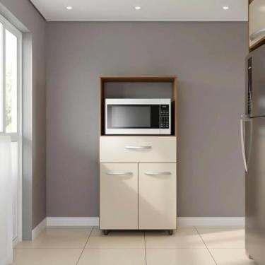 Imagem de Balcão Multiuso para Cozinha 2 Portas 1 Gaveta com Nicho Savana/off White