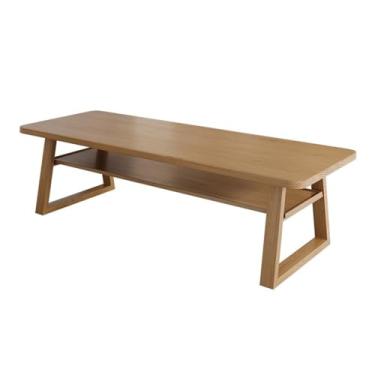 Imagem de Mesa de trabalho simples e moderna de madeira, mesa de jantar retangular para conferência com prateleiras removíveis para escrita, sala de estar, escritório, casa, sala de estar (G)