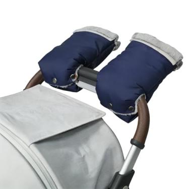 Imagem de Luvas para carrinho de bebê, luvas impermeáveis para guidão com forro de lã, ajuste universal para carrinho de bebê e carrinho de bebê, aquecedor de mão de inverno (azul marinho)
