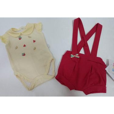 Imagem de Conjunto Body + Shorts Suspensório Bebê Menina Paraiso 13894-Feminino