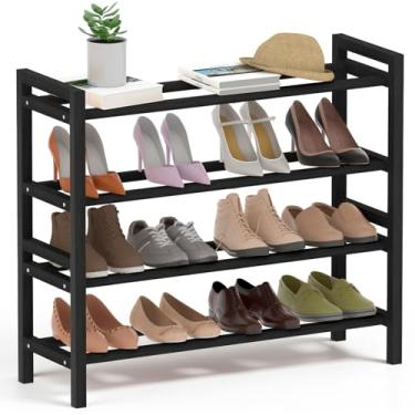 Imagem de Haddockway Sapateira de bambu para armário, organizador de sapatos de pé livre com hastes redondas lisas e alças convenientes, prateleira empilhável de armazenamento de sapatos para entrada, corredor