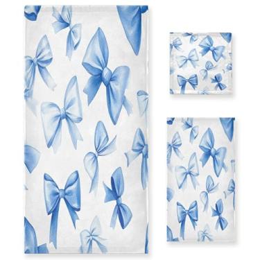 Imagem de xigua Conjunto de toalhas de banheiro Blue Bows absorvente macio 3 peças toalha de banho toalha de mão toalhas decorativas para banheiro, academia, hotel, praia, piscina