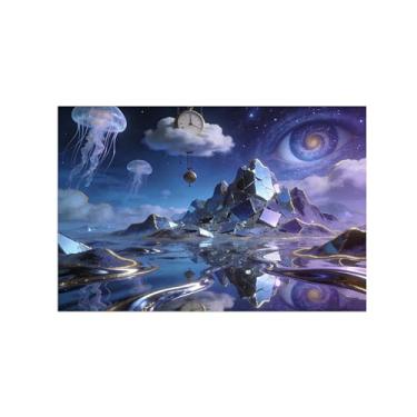 Imagem de BMZFYBS Impressões em tela de arte de parede de surrealismo - olhos de lago de montanha - pinturas de decoração de paisagem - imagens para sala de estar 20 x 30 cm 8 x 12 polegadas sem moldura