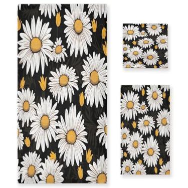 Imagem de xigua Conjunto de toalhas de banheiro margaridas absorventes macias 3 peças toalha de banho toalha de mão toalhas decorativas para banheiro, academia, hotel, praia, piscina