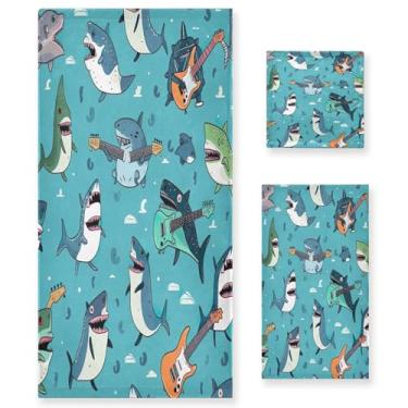 Imagem de xigua Lindo conjunto de toalhas de banheiro tubarão absorvente macio 3 peças toalha de banho toalha de mão toalhas decorativas para banheiro, academia, hotel, praia, piscina