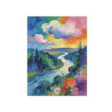 Imagem de BMZFYBS Impressão em tela de parede de paisagem - nuvens floresta rio - pintura decorativa - imagens para sala de estar 30 x 40 cm 12 x 16 pol sem moldura