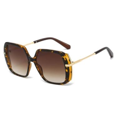 Imagem de Óculos de Sol UV400 - Armação com Lentes Transparentes e Degradê Estampa Leopardo para Homens e Mulheres, Ideal para Esportes ao Ar Livre, Corrida e Ciclismo, Estampa Leopardo Chá