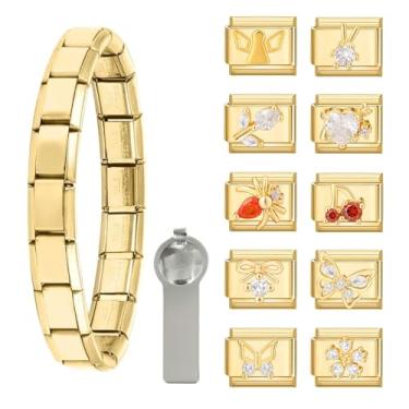 Imagem de papasgix Pulseira Italiana Com Pingentes Dourados, Bracelete Inicial, De Animais Diamantes Sortidos E Ferramentas Abertura, Elos Modulares 9 Mm, Joia Artesanal Faça Você Mesmo