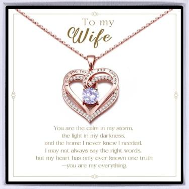 Imagem de Colar de coração banhado a ouro rosa "I Love You" para mulheres, colar de amor eterno, pingente de pedra do mês de nascimento para aniversário dela, aniversário, dia dos namorados, presente de Natal