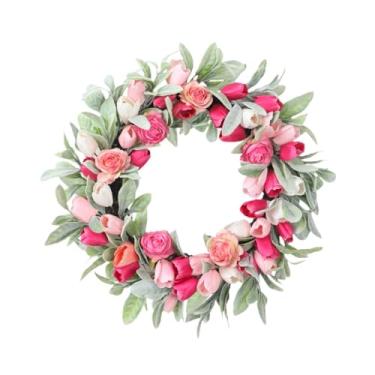 Imagem de Generic Guirlanda decorativa de porta de 50 cm (19,69 polegadas), guirlanda de rosas artificiais, decoração de parede com flores de seda para aniversário.