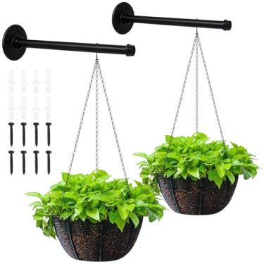Imagem de Niuyhe 2 conjuntos de varões de parede para plantas com corrente de cestos suspensos, vasos de metal resistente para plantas internas/externas, prateleiras de plantas montadas em janela preta (vaso