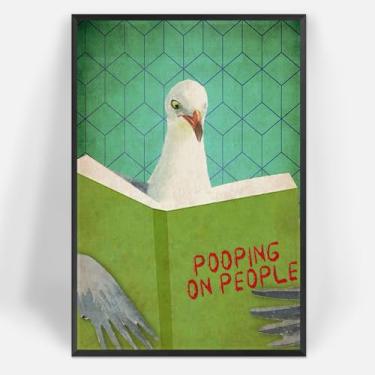 Imagem de Pôsteres vintage em tela de pombo engraçados para banheiro humor pássaro arte de parede cocô nas pessoas sinal impressão pintura para banheiro banheiro banheiro decoração de parede 20 x 30 cm sem
