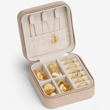 Imagem de Vlando Estojo de joias de viagem – Presentes de Dia dos Namorados para ela – Pequena caixa organizadora de viagem, presente essencial de viagem para meninas adolescentes – Rosa – caramelo
