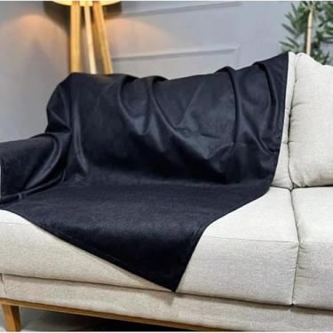 Imagem de Manta para Sofá em Suede Aveludado Liso Protetora Decorativa Vários Tamanhos(Preto,4 Lugares (2,00x1,40m))