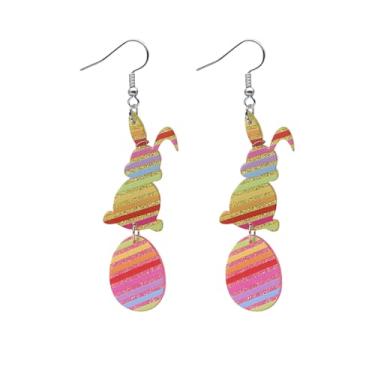 Imagem de Brincos femininos de acrílico coelhinho da páscoa fofo com gota de ovo e ovo de acrílico colorido brincos pendentes de ovos de coelho para presente de Páscoa, Large, Metal, Sem pedra preciosa