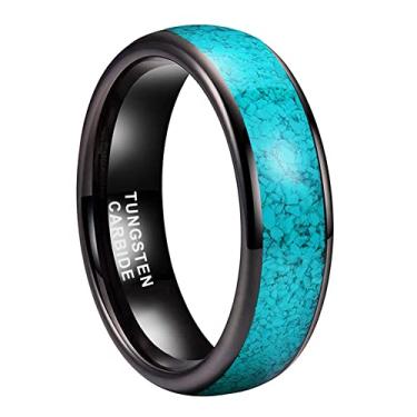 Imagem de TUTISS Anéis de tungstênio de 4 mm, 6 mm, 8 mm, para homens e mulheres, alianças de noivado, casamento, turquesa, incrustadas e polidas, ajuste confortável, Metal não precioso, Sem pedra preciosa