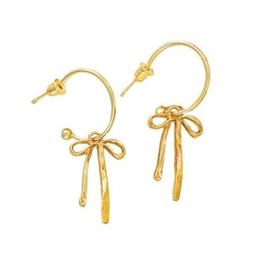 Imagem de LUXU kisskids Brincos de argola femininos de ouro com pingente de laço