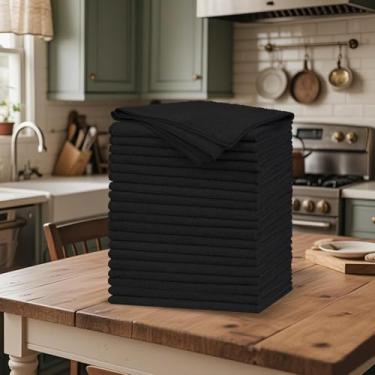 Imagem de Pacote com 20 panos de limpeza de microfibra preto, toalhas de lavagem de carro sem fiapos, panos de limpeza absorventes para todos os fins para limpeza, pano de poeira para escritório, mecânico