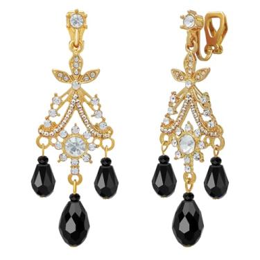 Imagem de Brincos de pressão vintage pretos dourados não perfurados para mulheres