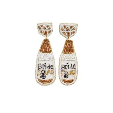 Imagem de Brincos de garrafa de noiva, brincos de contas de dama de honra, brincos pendentes de contas de semente, brinco divertido de despedida de solteira, brincos de noiva de equipe, brincos de casamento para damas de honra, presente de pedido de dama de honra, Miçanga de semente, Sem Pedra Preciosa