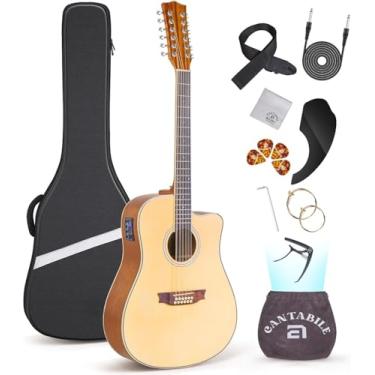Imagem de VEDO Violão eletroacústico de 12 cordas, tamanho padrão de 41 polegadas, ideal para iniciantes e adultos que tocam com os dedos, tampo em abeto, acompanha capa, palhetas, cordas e correia (Natural)