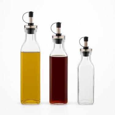Imagem de Kit 3 galheteiro de vidro porta azeite porta oleo garrafa de óleo e vinagre dispensing bottle azeiteiro para cozinha galeteiro de vidro azeite e vinagre para molhos (530ml (3 UNIDADES))
