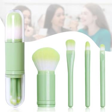 Imagem de O conjunto de pincéis de maquiagem quatro em um é adequado para sombra facial e corretivo rosa em pó. Pincel de maquiagem portátil escalável (verde)