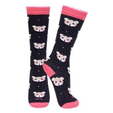 Imagem de 3 Pares Meia 3/4 Cano Longo Alto Galocha Menina Infantil Estampada Col