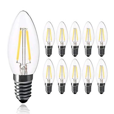 Imagem de Lâmpadas LED tipo vela E14 de 2W, lâmpada de filamento LED, lâmpada para lustre com rosca pequena C35 (Edison), equivalente a 20-25W, branco frio 6000-6500K, pacote com 10 unidades