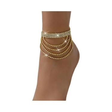 Imagem de Tornozeleira Feminina Moderna Com Múltiplas Fileiras De Strass Para Fe