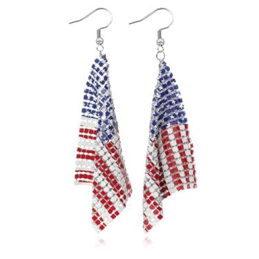 Imagem de Brincos femininos de 4 de julho, brincos com pingente patriótico vermelho, branco e azul, joias do Dia da Independência, acessórios festivos da estrela da bandeira dos EUA, decorações de festa de 4 de