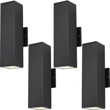 Imagem de ZSMAIKU Luzes de varanda externa, luzes externas de 35,5 cm para casa, garagem, porta da frente, arandela de parede externa preta moderna, luminária de parede quadrada de alumínio para cima e para